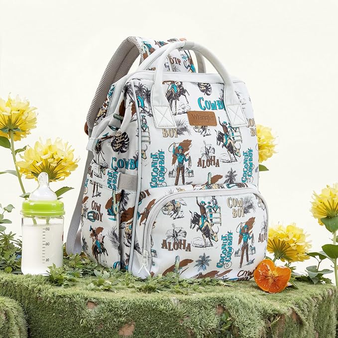 Montana West Wrangler Callie Diaper Bag Backpack with Stroller Straps Western Pattern Multifunction Baby Travel Bag WG2204-91102BG