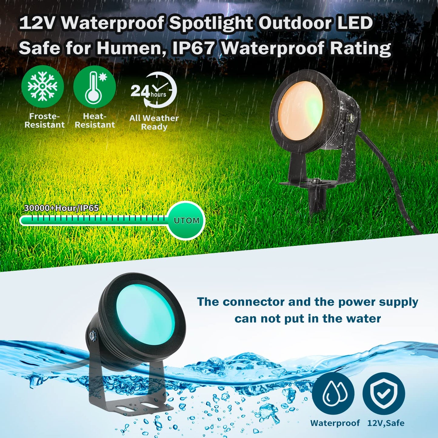Ruicaikun Smart Outdoor Lights, 15W App Control Dimmable Spotlights, 2 Pack, Waterproof Aluminum, Music Sync, For Yard And Garden