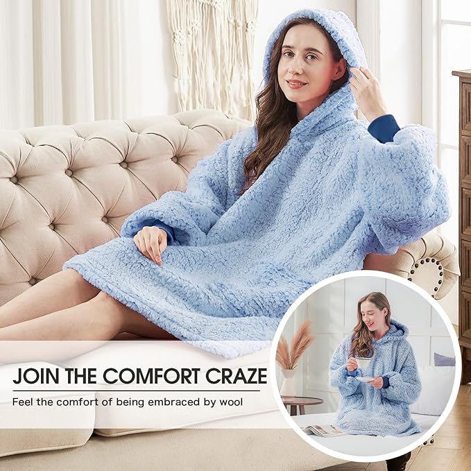 yescool Wearable Blanket Hoodie, Flannel Sherpa Fleece Blanket Sweatshirt for Adults Women Men,One Size Fits All