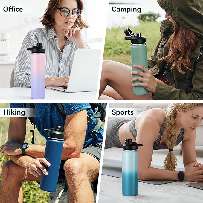 24 oz Insulated Water Bottle with Handle, 306 Stainless Steel Water Bottles with Wide Mouth, Double Wall Vacuum Sports Water Bottle, BPA Free, Keep Cold and Hot, Navy Blue