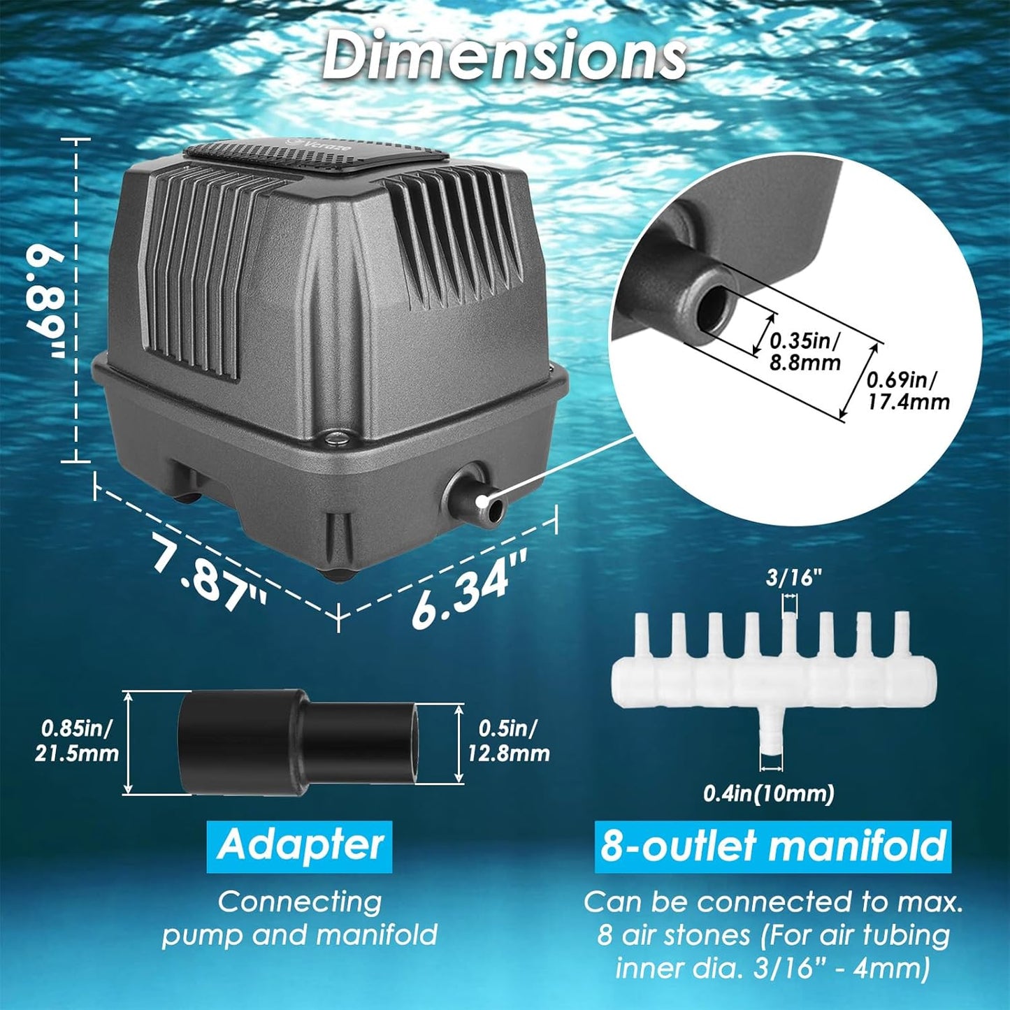 Powerful Linear Air Pump, KP-60 Pond Air Pump Pond Aerator, 950GPH Aeration System for Koi Pond Aeration, Aquarium, Waste Treatment, Fish Farm, Seafood Restaurant