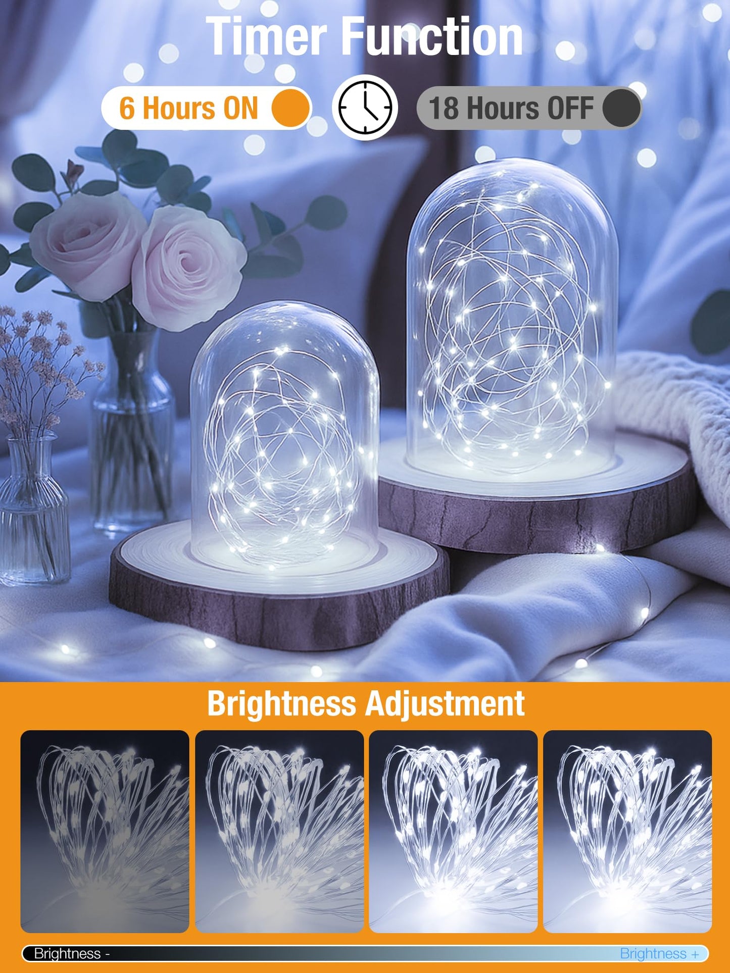 Btfarm Fairy Lights 50 Led String Lights, 16.4 Ft, Battery Operated, Timer, Waterproof, Cool White For Home, Party, Wedding Decor