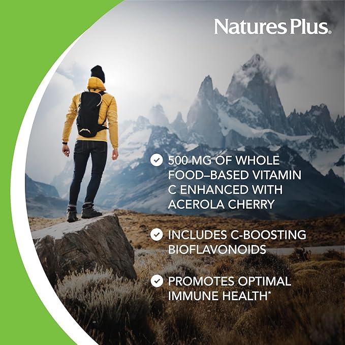 NaturesPlus Immune Vitamin C, Citrus - 100 Chewables - All-Natural Immune System Support - High-Potency Formula with Bioflavonoids & Superfoods - Non-Acidic & Gentle on The Stomach - 100 Servings