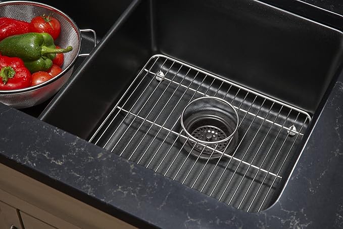 KOHLER K-8199-CM1 Cairn Sink, 33" Neoroc Composite Undermount Double-Bowl Kitchen Sink, Composite Kitchen Sink with Sink Rack, Matte Black