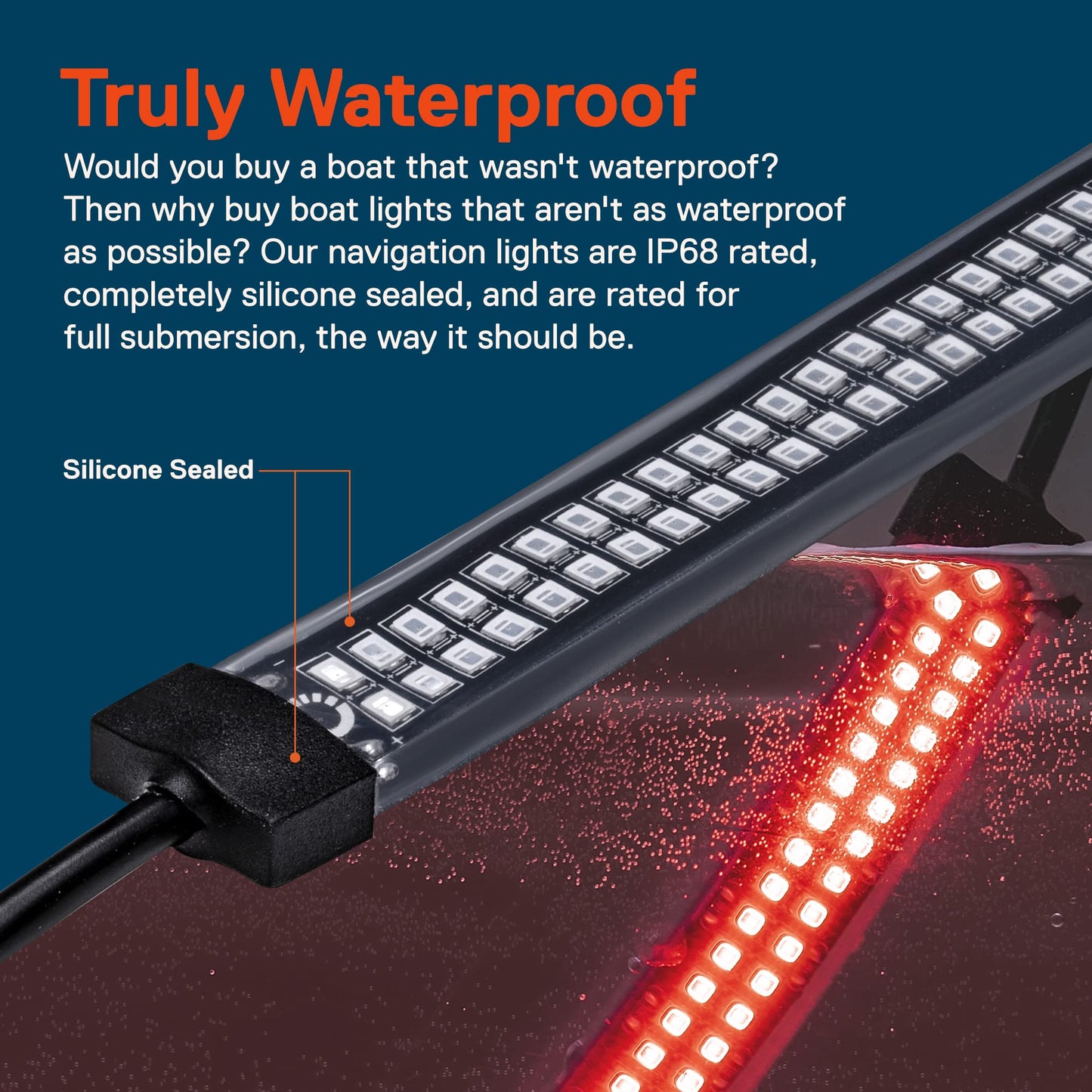 ONLINE LED STORE TRUE MODS Marine Navigation Light Strips, Dual-Row, IP68 Waterproof, Silicone, Model SIL0010, 66/132 LEDs