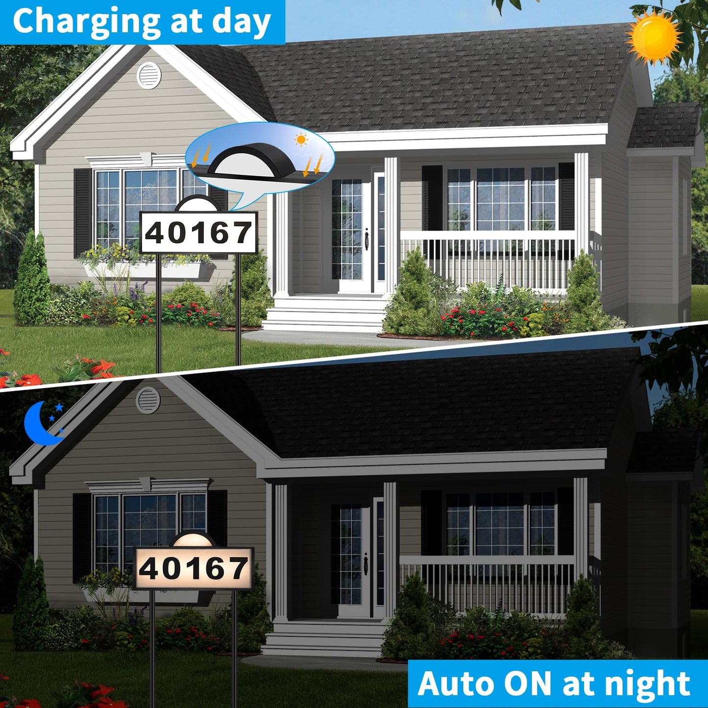 Solar House Numbers for Outside, Aqonsie Solar Powered Address Sign with Warm White & Cold White, IP65 Waterproof Solar Address Signs for Yard, LED Illuminated Plaques Wall Mounted & In Ground