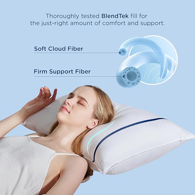 Bedsure Hotel Pillows - Luxury Bed Pillows for Sleeping with Decoration Strip Breathable Cover Soft & Supportive Pillows for Side, Back or Stomach Sleepers (2, Blue, King)