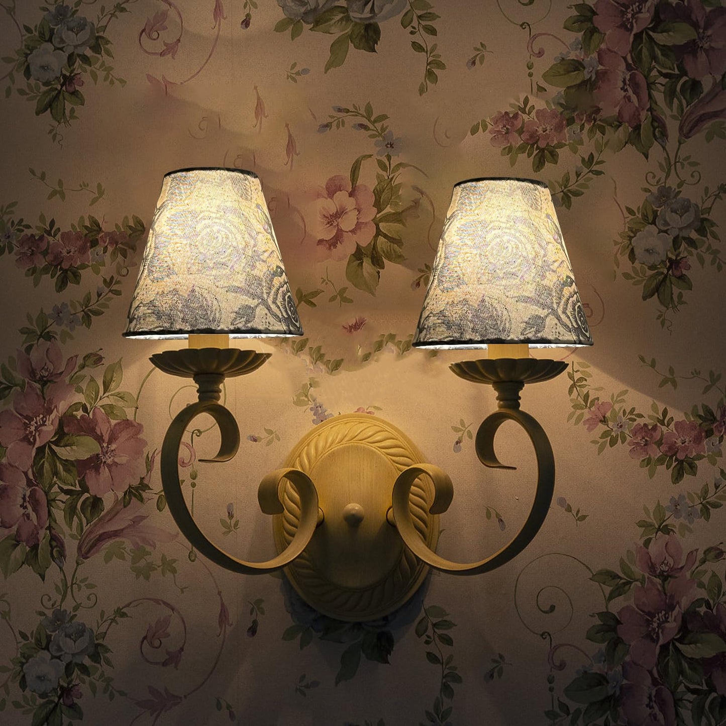 TOOTOO STAR Clip-On Lamp Shade Set of 2, Printed Linen, 3x6x5 Inch, Model 0212YH-1