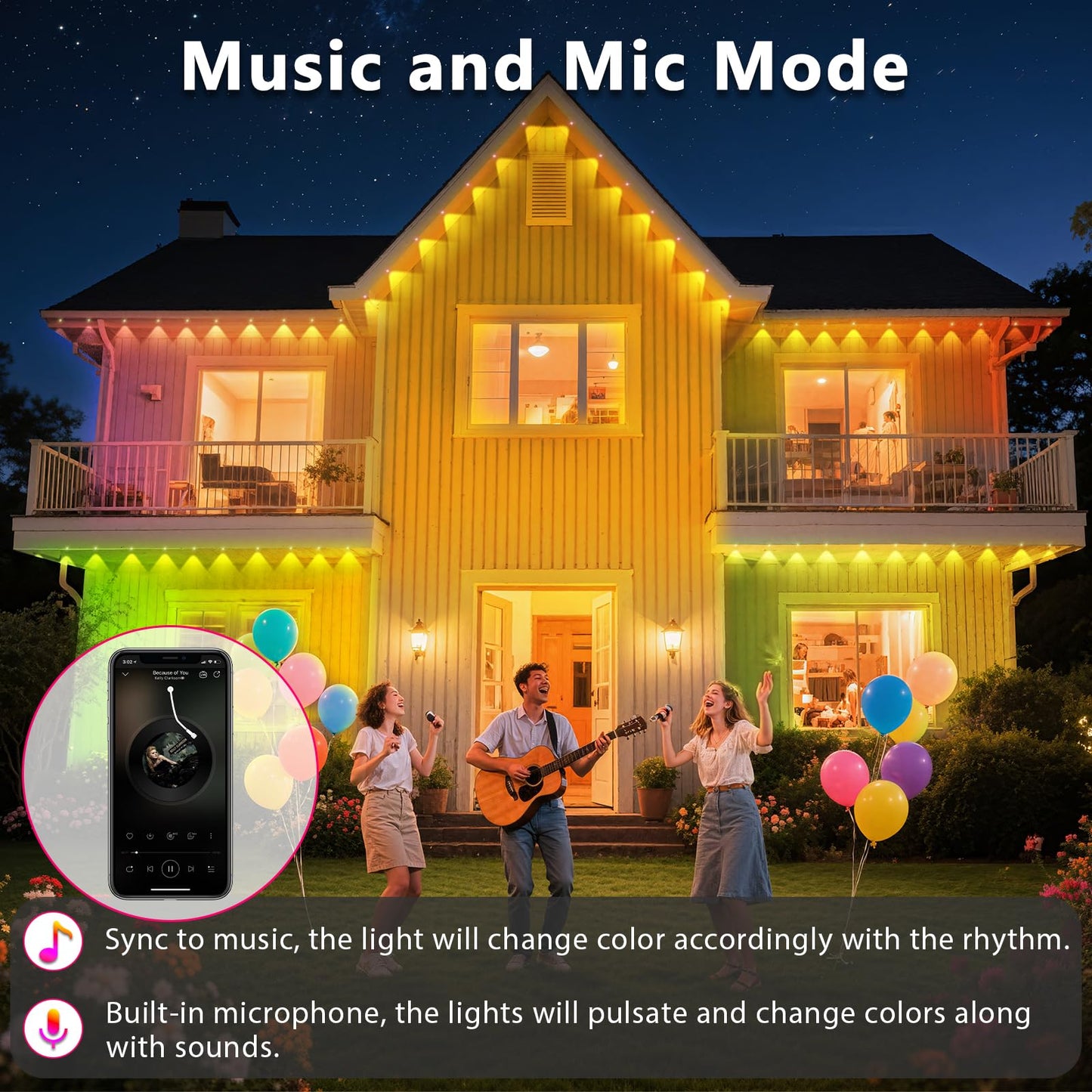Ceteluma 500Ft Permanent Outdoor Rgb Lights  Ip67 Waterproof Smart Eave Lighting  With App/Remote Control Eaves Light  Diy Led Scenes Modes For House Roof Decor Christmas Party