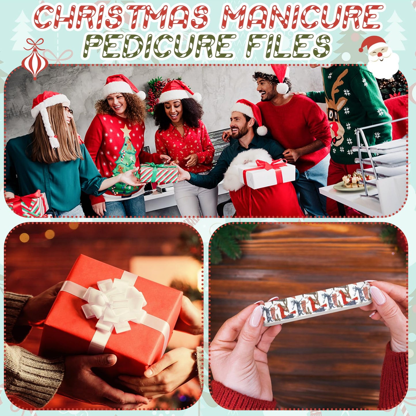 100 Pack Christmas Mini Nail Files Gifts Bulk Holiday Mini Emery Boards Double-Sided Christmas Party Nail Files Favors Bulk Stoc