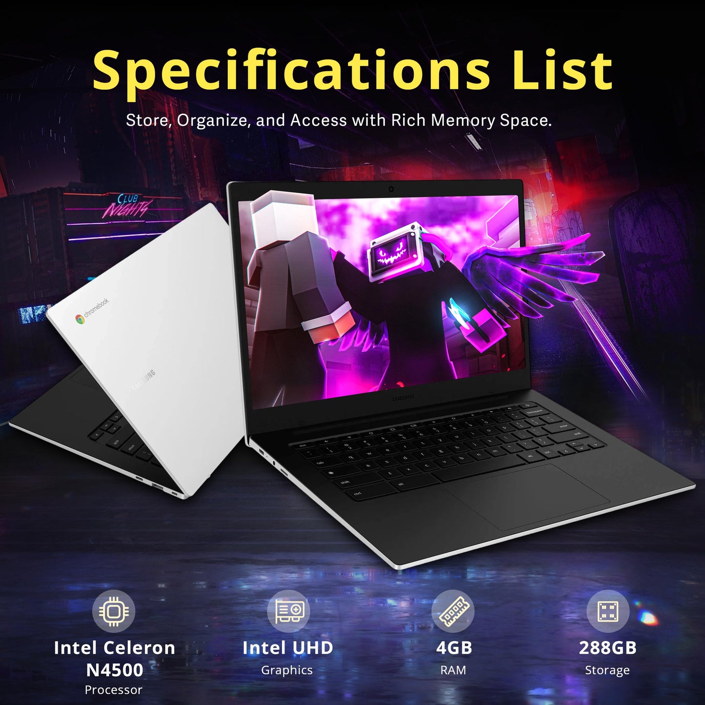 Samsung Galaxy Chromebook Go 14 Led Hd Laptop, Intel Celeron N4500, 4Gb Lpddr4X, 288Gb Storage (128Gb Emmc+160Gb Docking Station