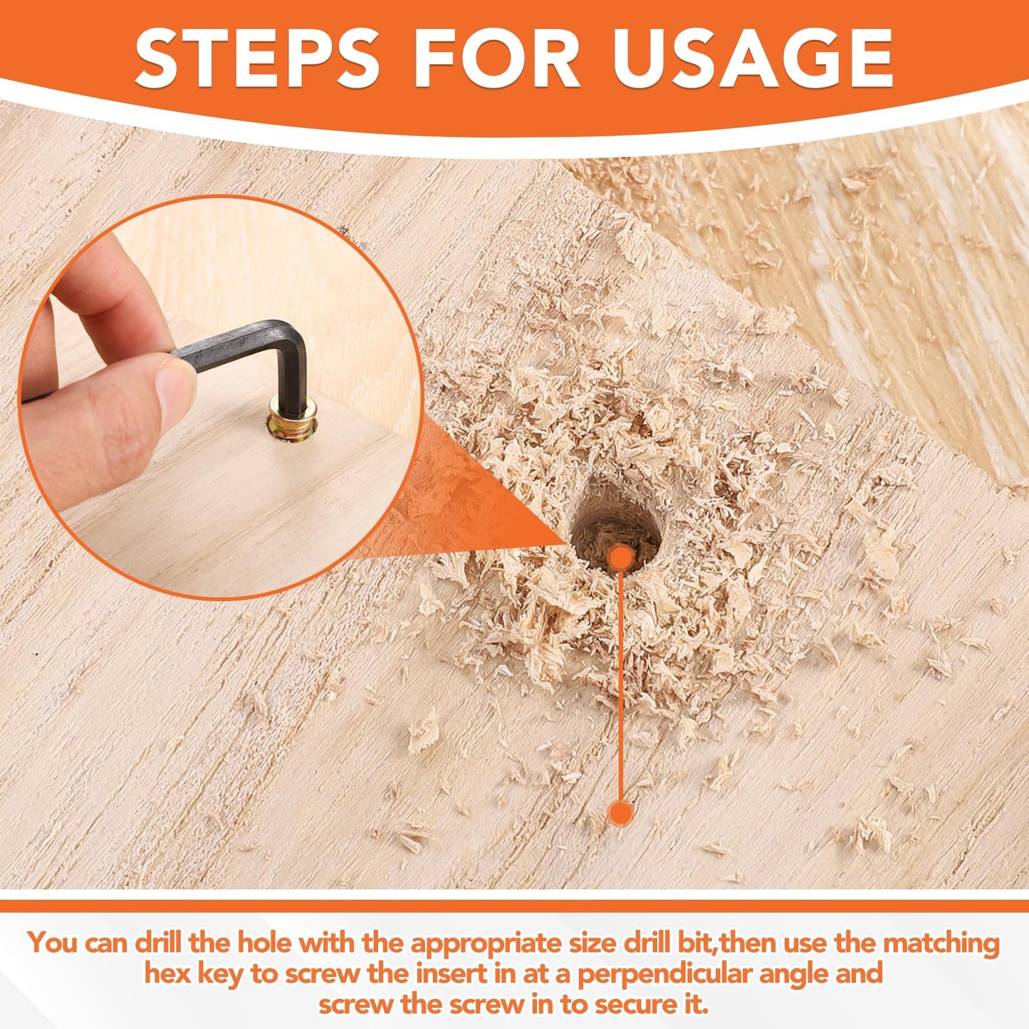 32 Sets Threaded Inserts for Wood Furniture Screws - 1/4-20 x 25/32" Inserts and Bolts - Hex Socket Drive - 1/4-20 x 19/32" Screw-in Nuts