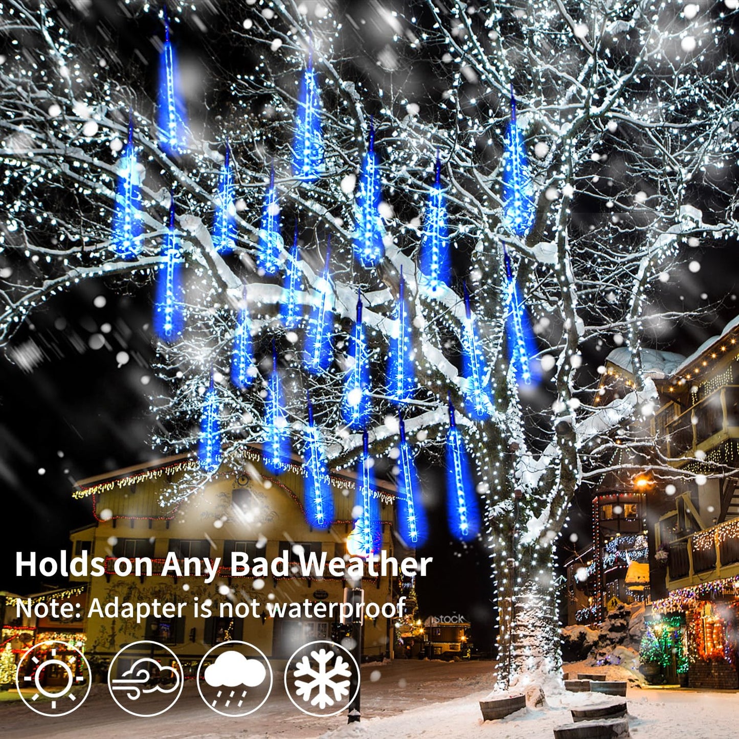 Jjgoo ?2 Pack? Christmas Lights Meteor Shower Rain Lights 20Inch  Totally 20 Tube 720 Leds Icicle Light Outdoor Raindrop Light For Xmas Halloween Wedding Party Tree Holiday Decoration Blue