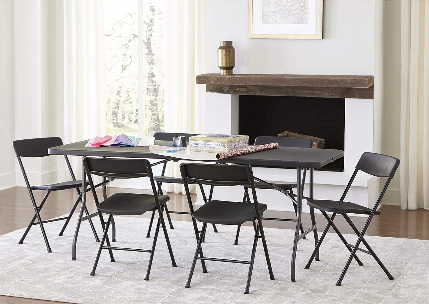 COSCO Molded Folding Banquet Table w/Handle, 6ft, Black