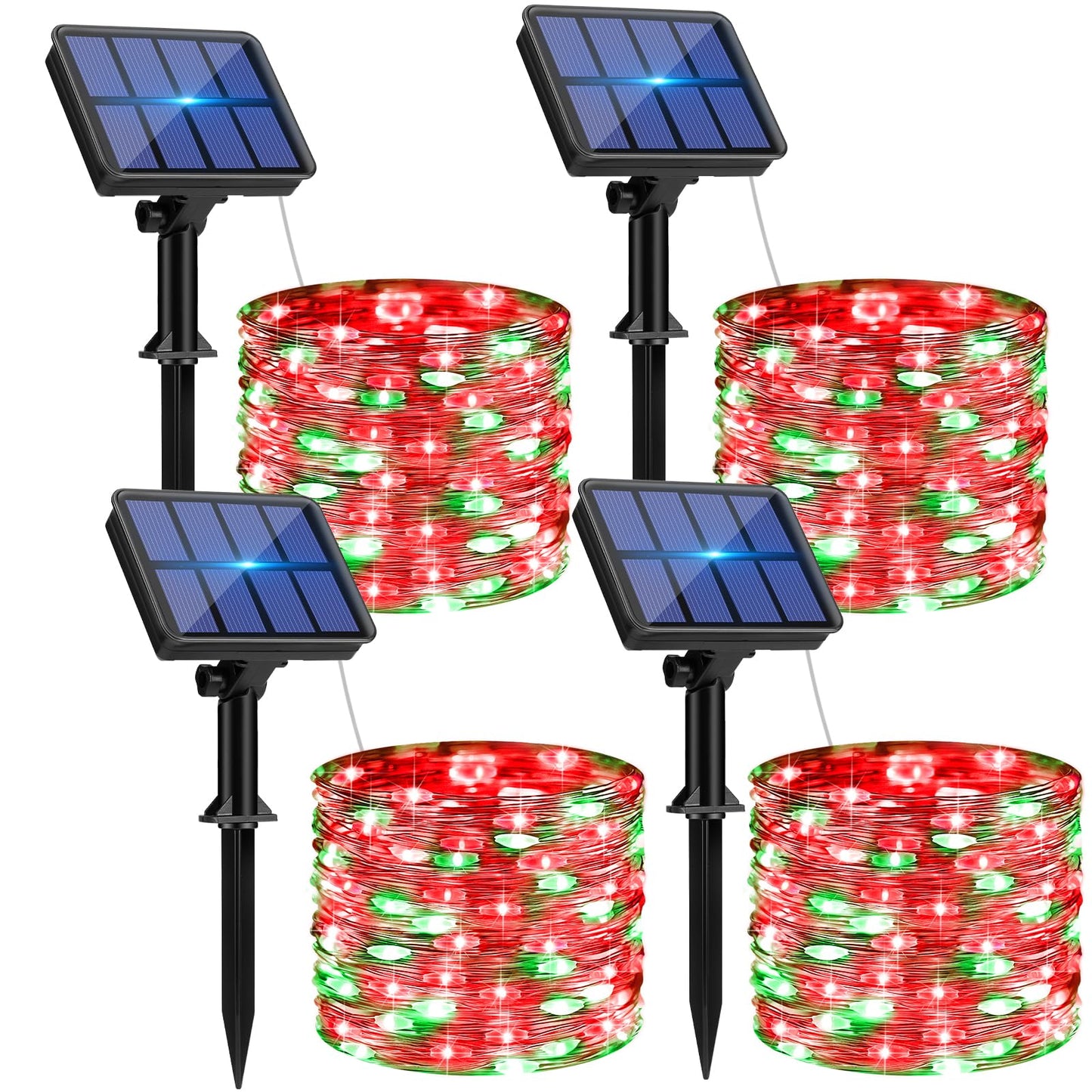 btfarm Solar String Lights 320LED 132FT Waterproof 8 Modes 4 Pack Red Green Copper Wire for Outdoor Garden Christmas Decor