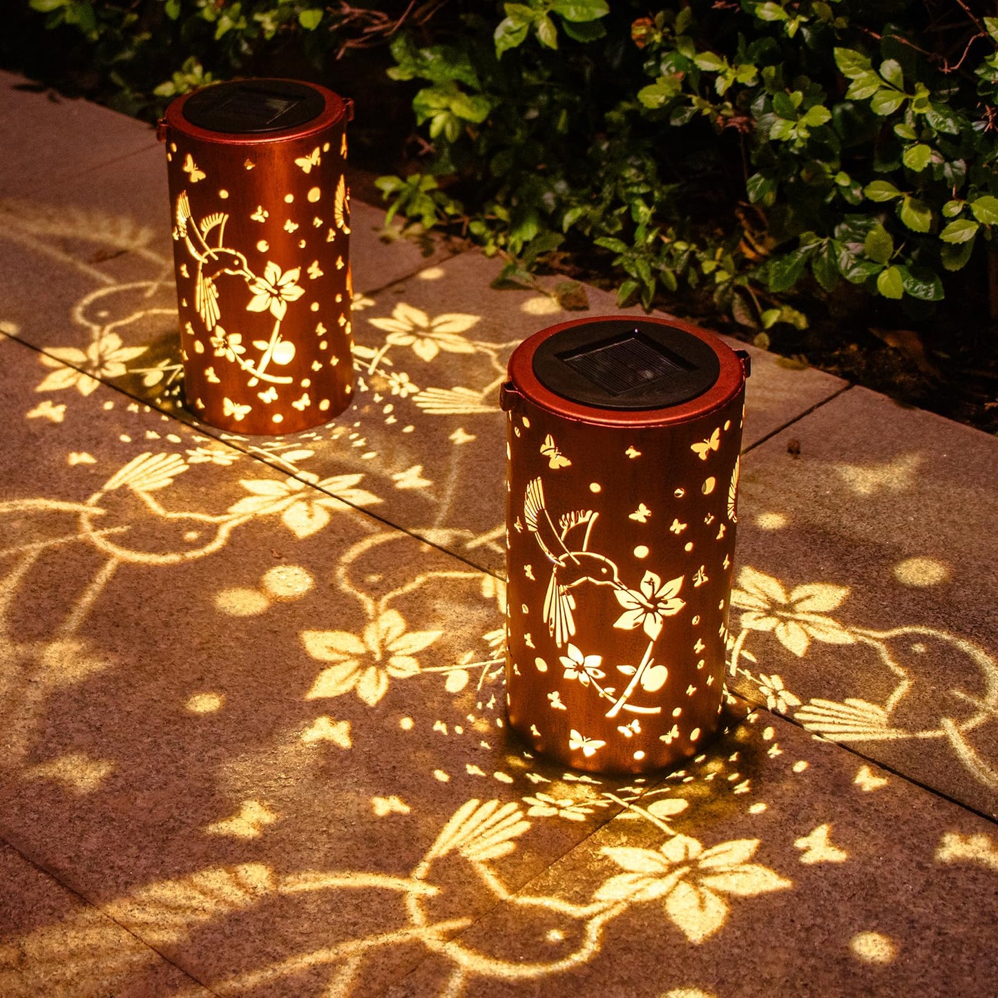 DIBIEECN Solar Lantern Hummingbird Hollowed-Out LED Garden Light, Bronze, Waterproof, Model RC-DL1004