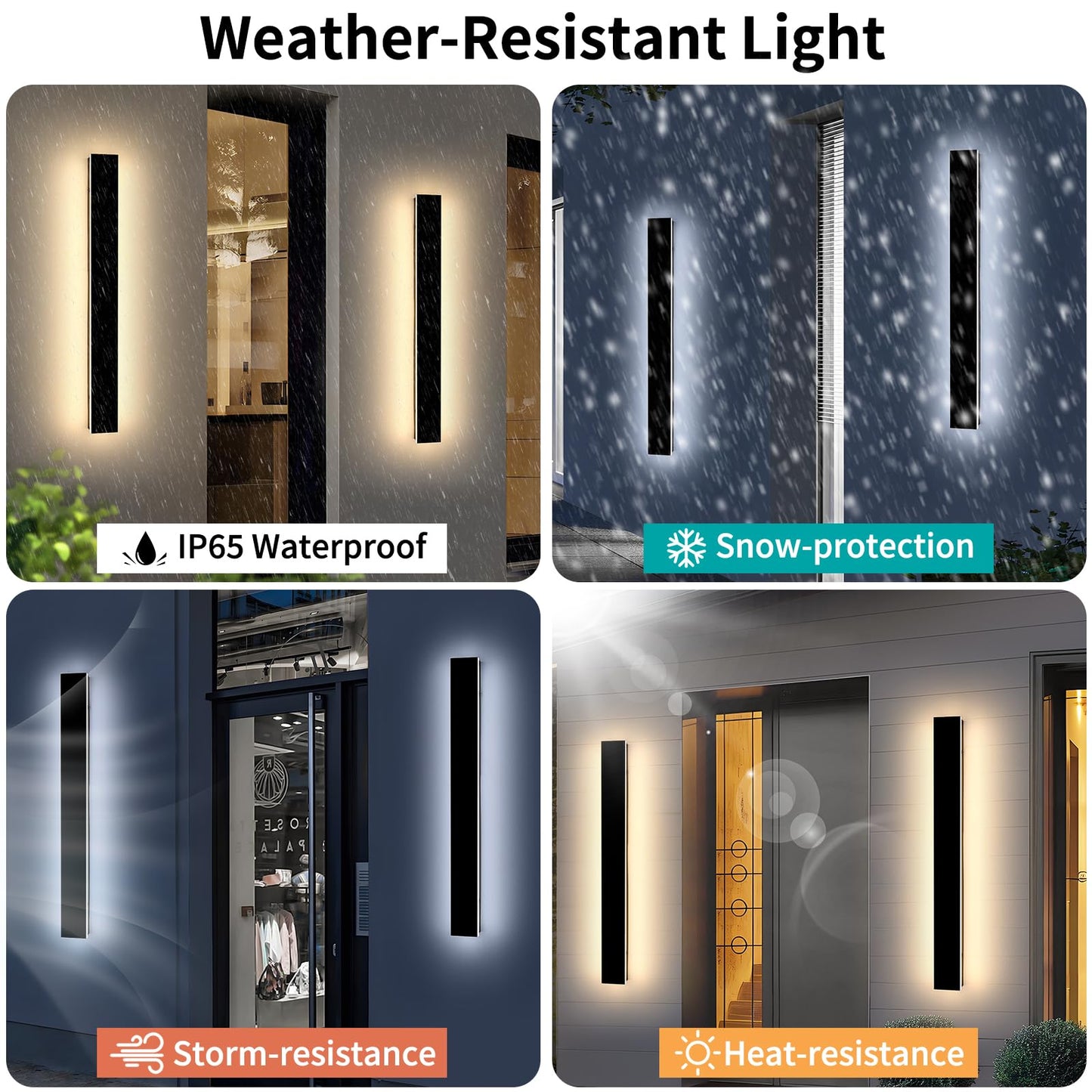 Mikeru 3CCT Dimmable Outdoor Wall Sconce, 31.4in, IP65 Waterproof, Acrylic, Black, Model FTBD-ZB2P, 2-Pack with Remote