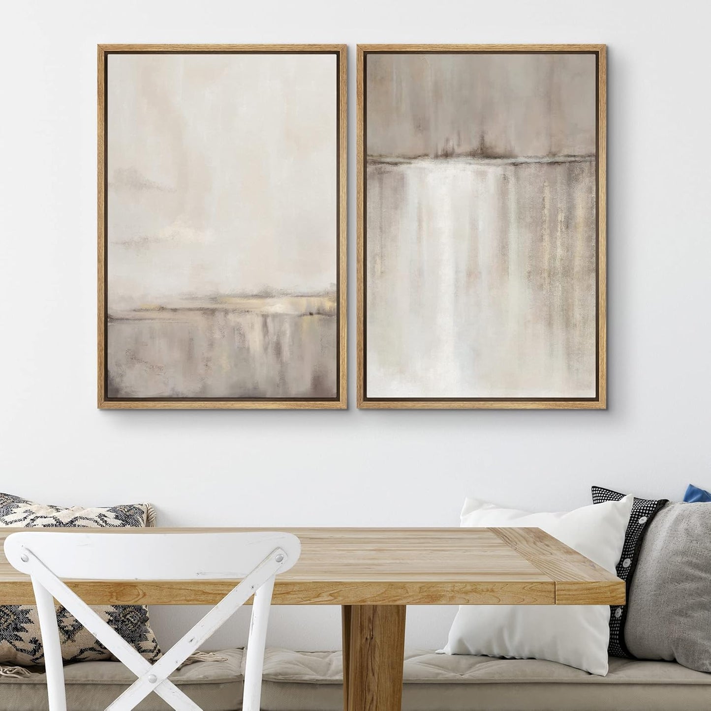 SIGNWIN Framed Canvas Print Wall Art Set Grunge Duotone Tan Landscape Abstract Shapes Illustration Modern Art Decorative Nordic Chic Relax/Zen for Living Room, Bedroom, Office - 24"x36"x2 Natural