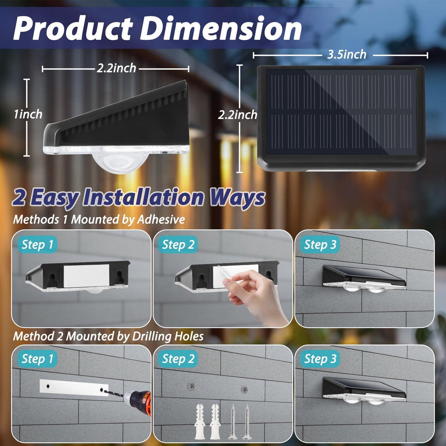 Solar Lights Outdoor Waterproof 4-Pack  Backyard Led Fence Lighting Outside Solar Powered With 3 Modes (3000K/4500K/6500K) For Deck  Step  Stairs  Balcony  Yard  Patio  Walkway  Pathway  Railing