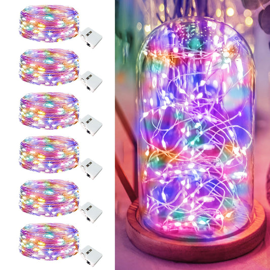 6 Pack Fairy Lights Battery Operated - 7Ft 20 Led Twinkle Lights 3 Modes  Multi-Colored Bulk Mini String Lights Waterproof For Mason Jars Vases Diy Party Wedding Decoration Christmas