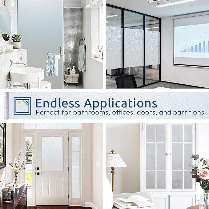 rabbitgoo Frosted Glass Window Privacy Film, No Glue, Anti-Glare Heat Blocking, Easy to Install, Renter Friendly Removable Opaque Bathroom Window Clings for Glass, 23.6 by 157.4 inch