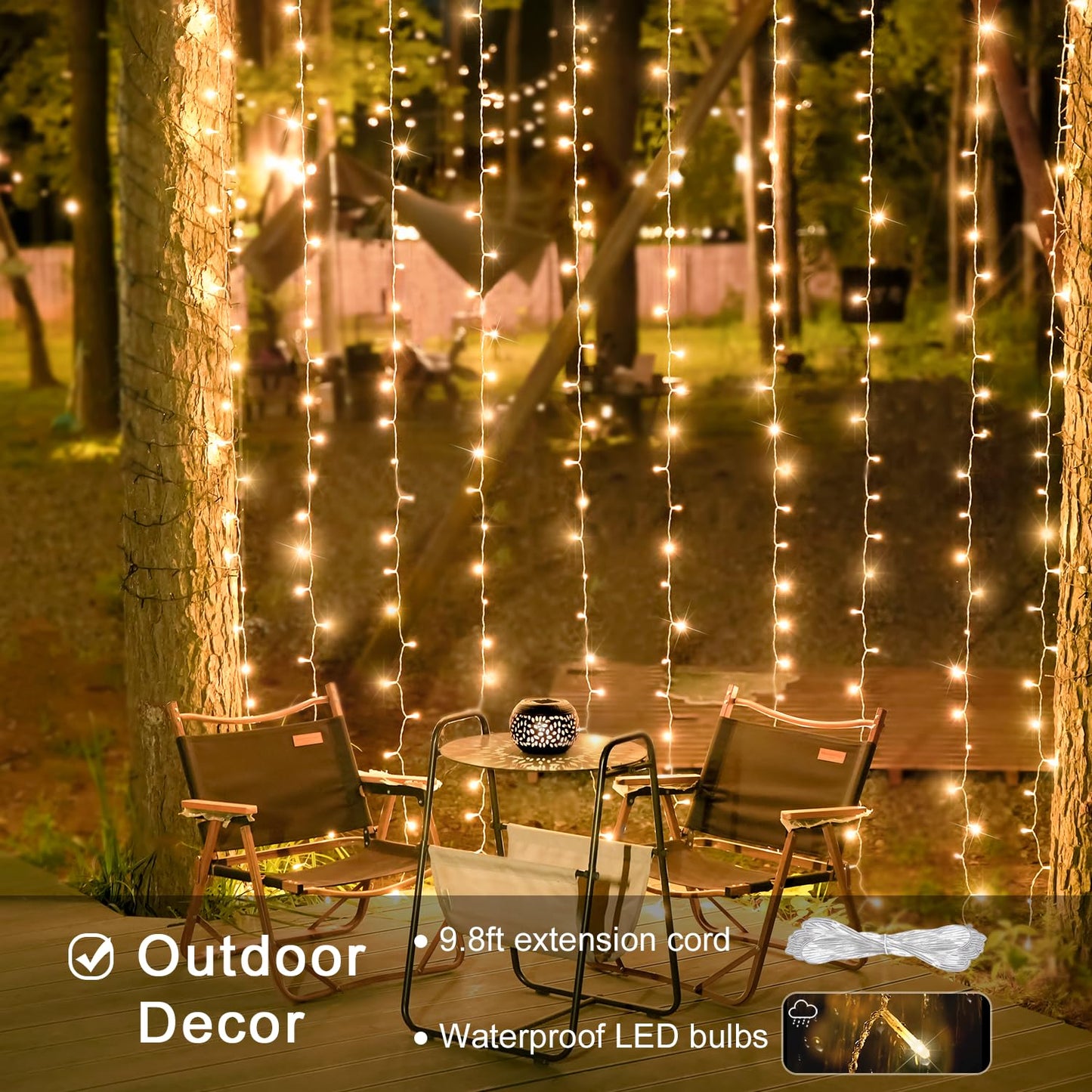 JMEXSUSS 600 LED Curtain String Lights, Warm White, 19.6x9.5ft, Indoor/Outdoor, Remote Control, 8 Modes for Bedroom, Wedding, Party Decorations