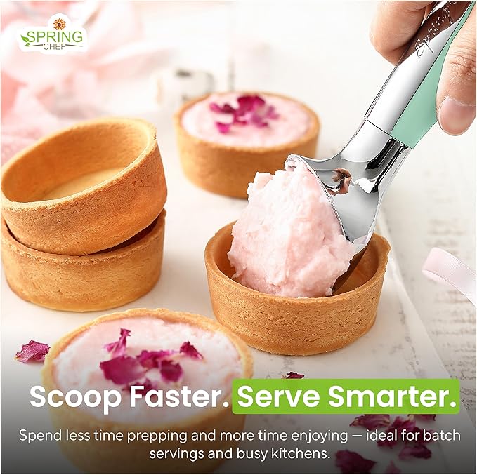 Spring Chef Heavy Duty Metal Ice Cream Scoop - Dishwasher Safe Ice Cream Scooper, Commercial Icecream Scoop Spade, Professional Kitchen Tool for Gelato, Melon, Sundae, Cookie Spoon - Mint