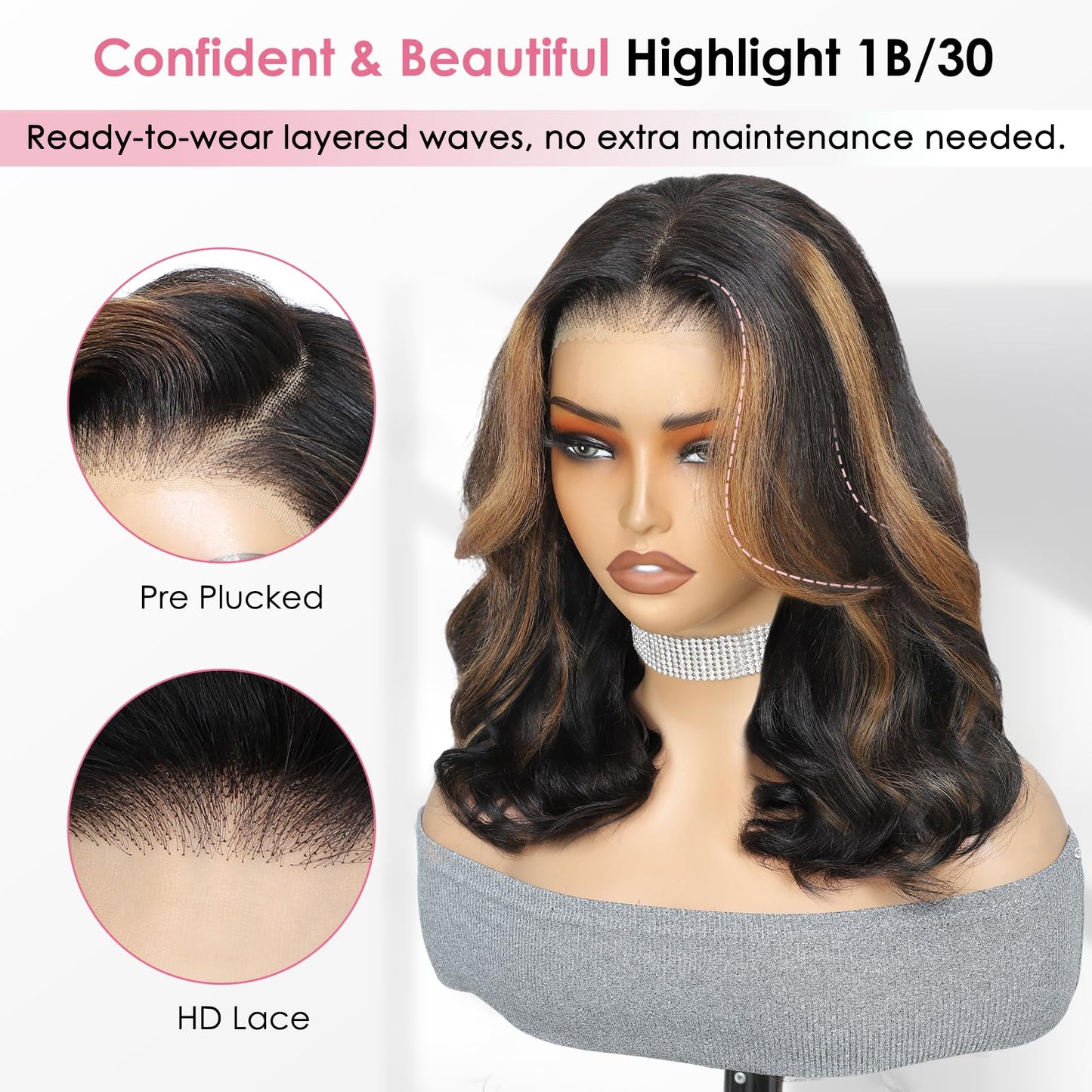 250 Density Highlight Bob Wig Human Hair With Layered Curtain Bangs Face-Framing 6x6 Glueless Wigs Human Hair Pre Plucked Pre Cu