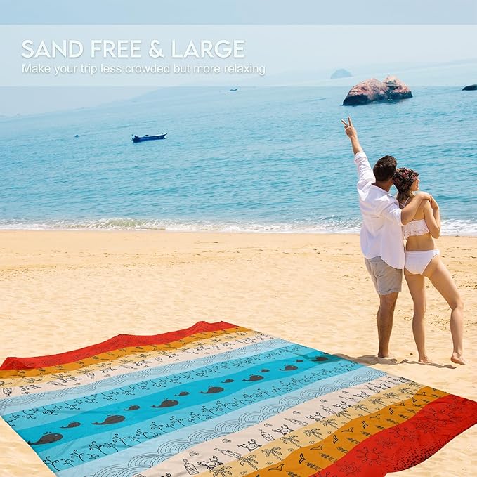 BYDOLL Beach Blanket Waterproof Sandproof 78''×81'' 1-7 Adults Oversized Lightweight Large Picnic Mat Waterproof Sandproof Blanket for Beach