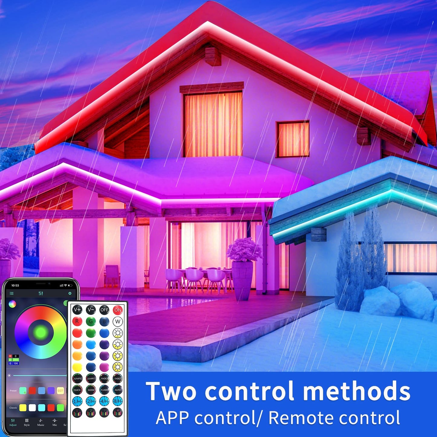 vimeepro LED Strip Lights 66ft Waterproof RGB Color Changing with App/Remote Control, Model vimeepro-ledFS66FT07