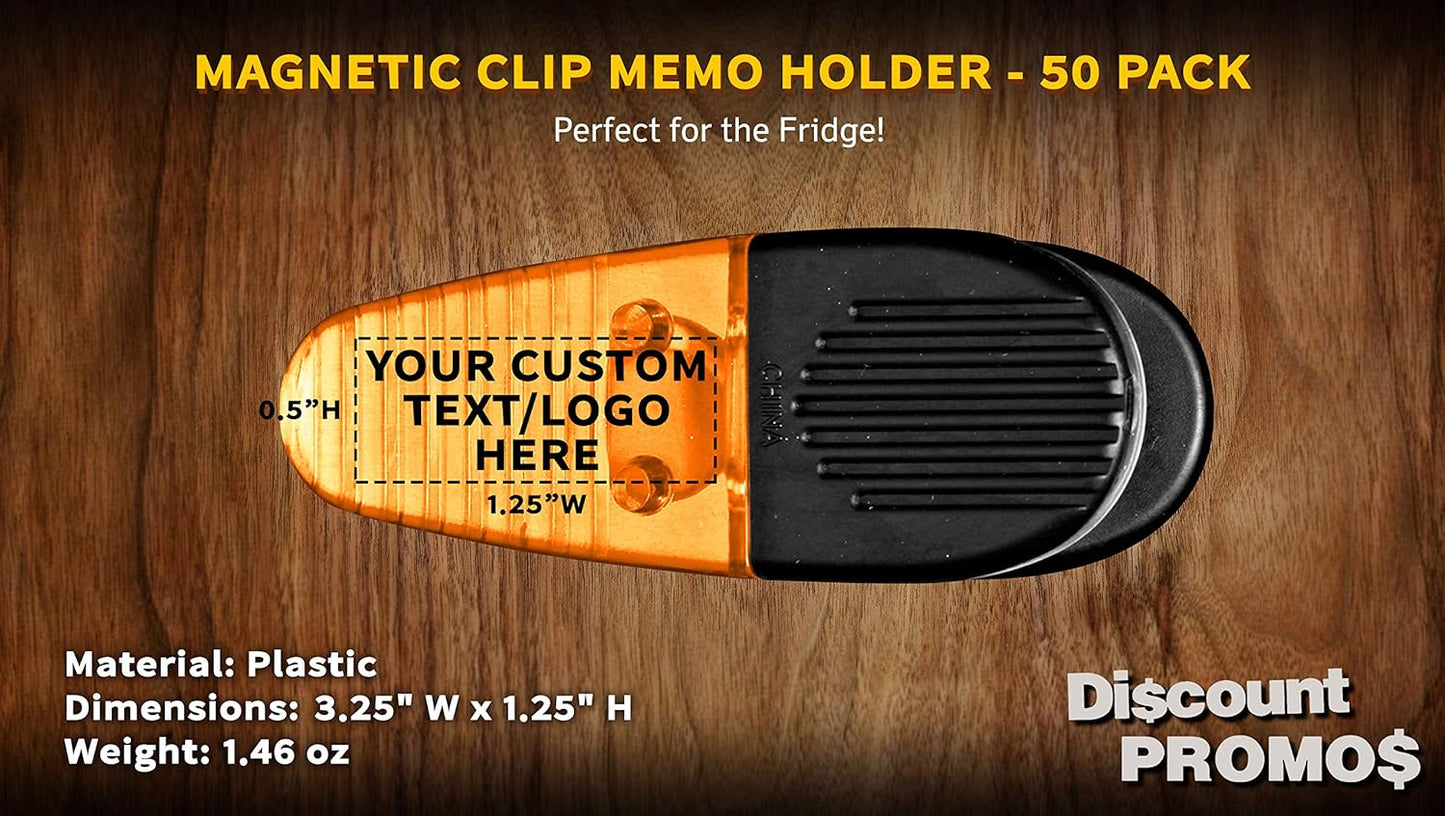 50 Magnetic Memo Holders Set - Customizable Text, Logo - Large Clip, Plastic - Orange