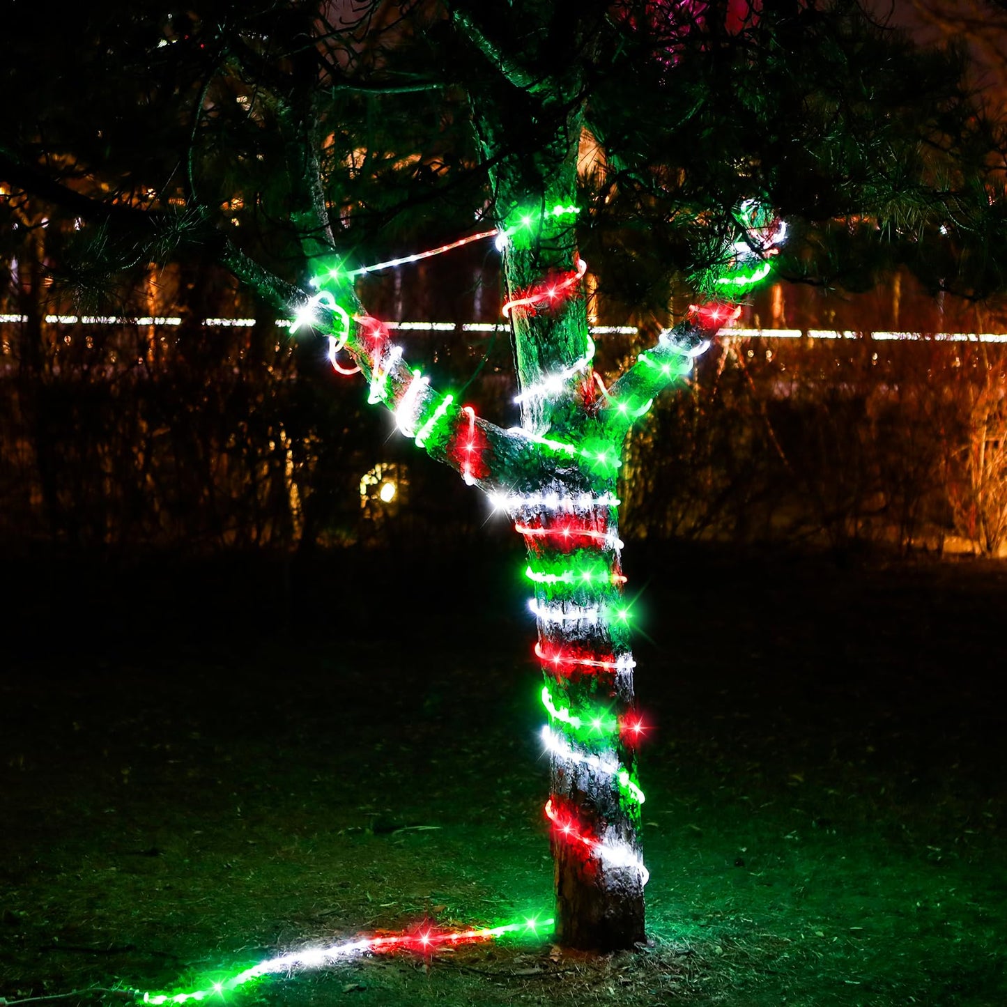 DINGFU 50ft LED Waterproof Rope Lights, PVC Tube, Connectable Indoor/Outdoor, RED+White+Green, Model YLRL-15-120V