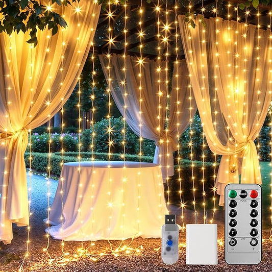 Brightown 600 LED Curtain String Lights, 20 FT Hanging Fairy Lights with Remote, 8 Modes, Waterproof Window Lights for Bed...