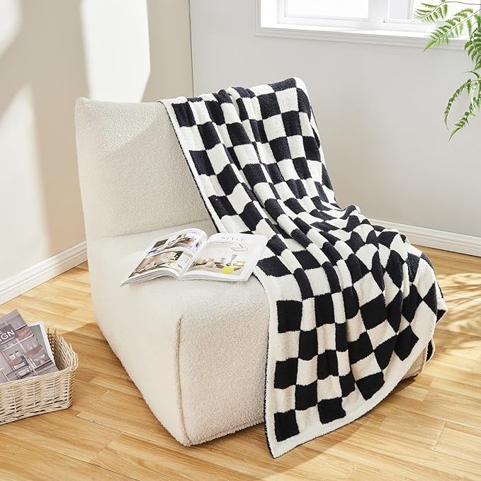 CozeCube Checkered Blanket, Ultra Soft Cozy Black and White Throw Blanket, Warm Cozy Knit Fuzzy Plush Checkerboard Throw for Couch Bed Sofa, 50"x60"