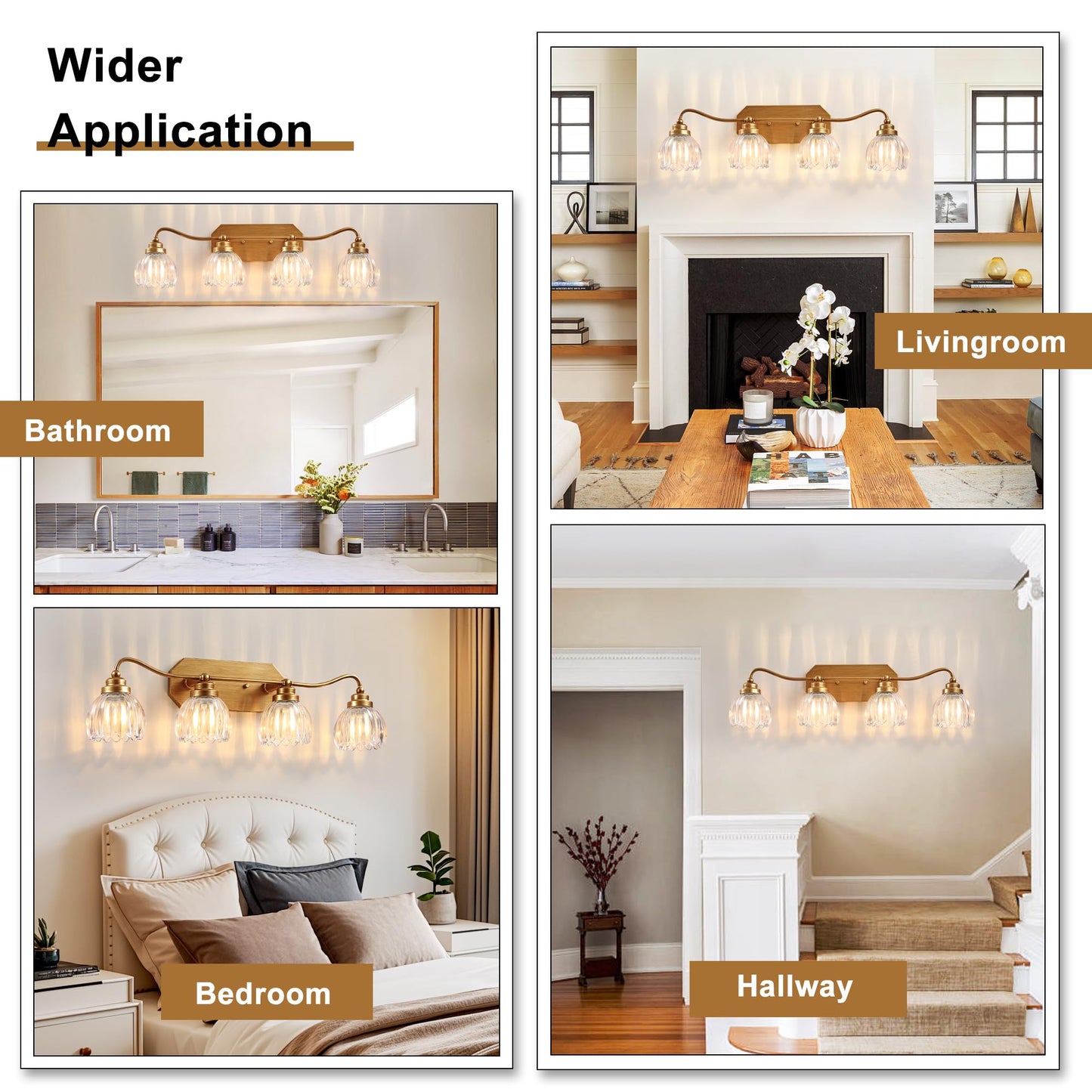 Cmnvmn Vintage Bathroom Light Fixtures  4 Light Gold Bathroom Vanity Light  Matte Antique Brass Finish With Crystal Glass Shade  Wall Sconces Lighting For Bedroom  Living Room  Hallway