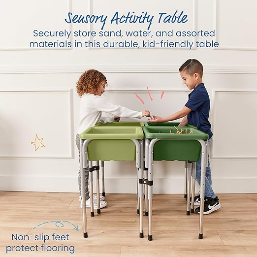 ECR4Kids 4-Station Sand and Water Adjustable Play Table, Sensory Bins, Fern Green/Hunter Green
