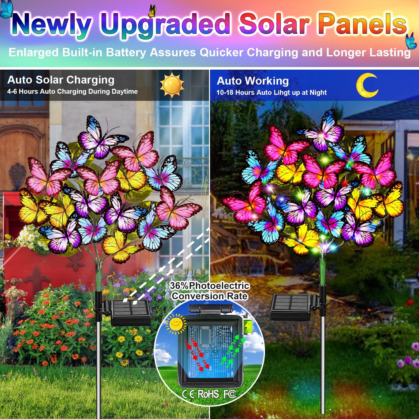 Solar Garden Lights Solar Lights Outdoor Waterproof Solar Lights 6 Pack With New Upgraded 216 Led 102 Butterfly Outdoor Solar Lights For Yard Outside Garden Pathway Decor Gifts For Women
