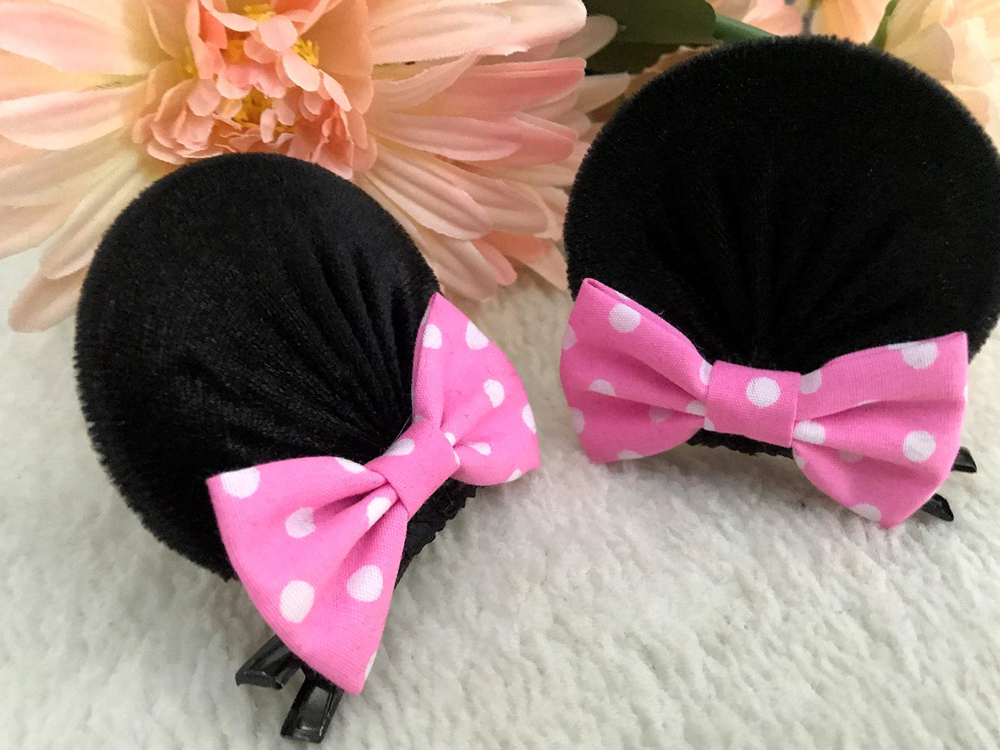 MeeTHan Pink Polka Dot Bows Mice Mouse Hair Clips Ears Elastic Bands Costume Accessories: M12 (Minnie clip 6 cm)
