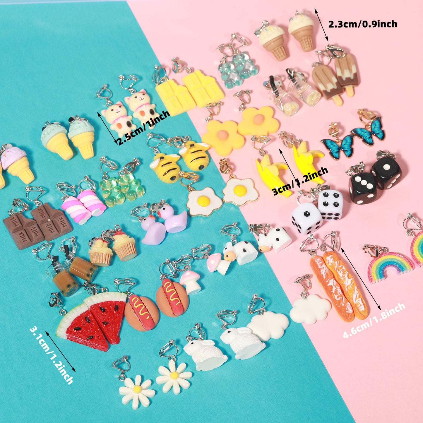 30 Pairs Clip On Earrings Cute Weird Funny Aesthetic Non Pierced Dangle Earrings Set for Women (Clip On V3)