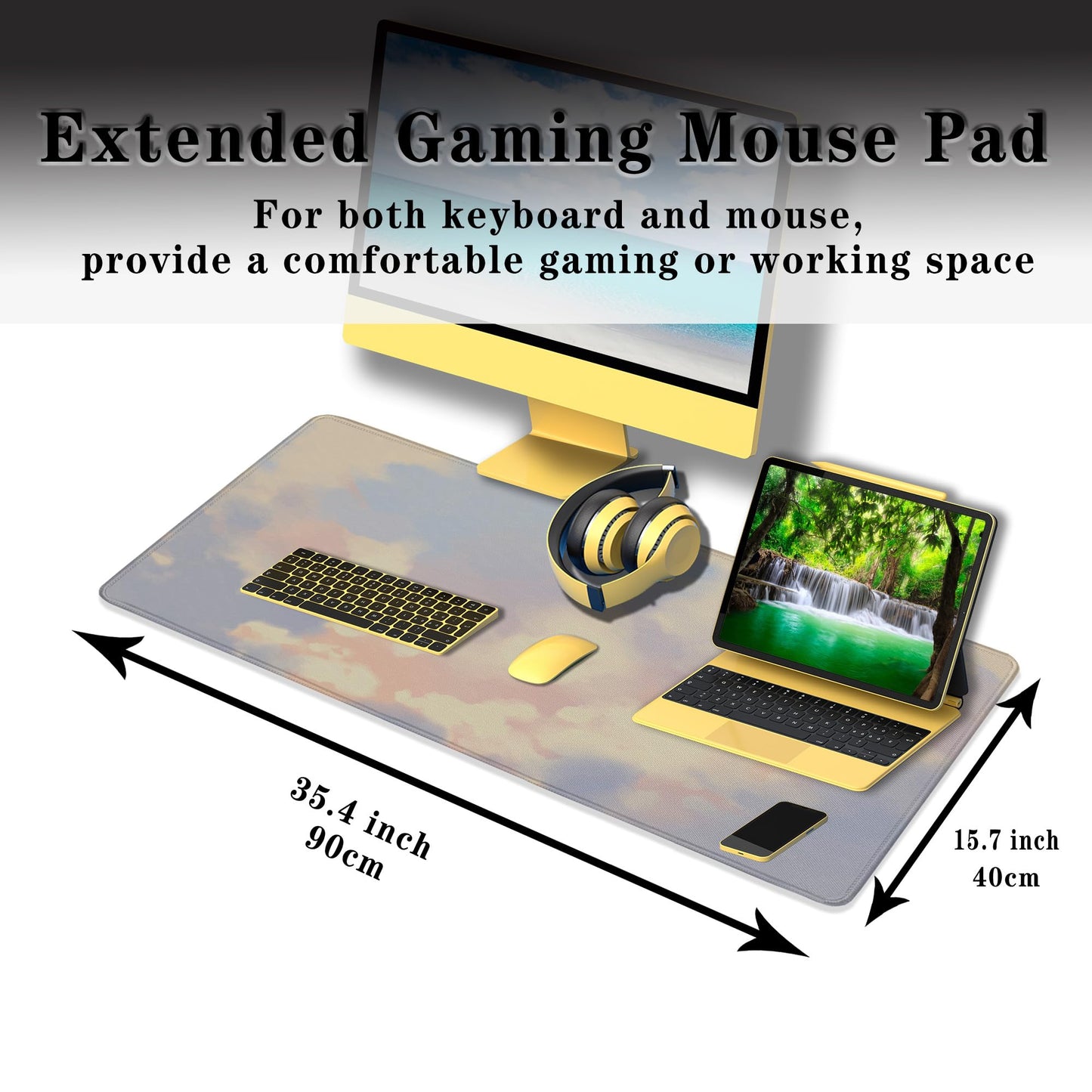 Samgula Gaming Mouse Pad Pink Keyboard Mat, Large Mouse Pads Desk Mat for Women Office Desk Pads, Mouse Pad Gaming Non-Slip Rubber Base, 35.4 X 15.7 inch for Work/Game/Office/Home Pastel Color Sky