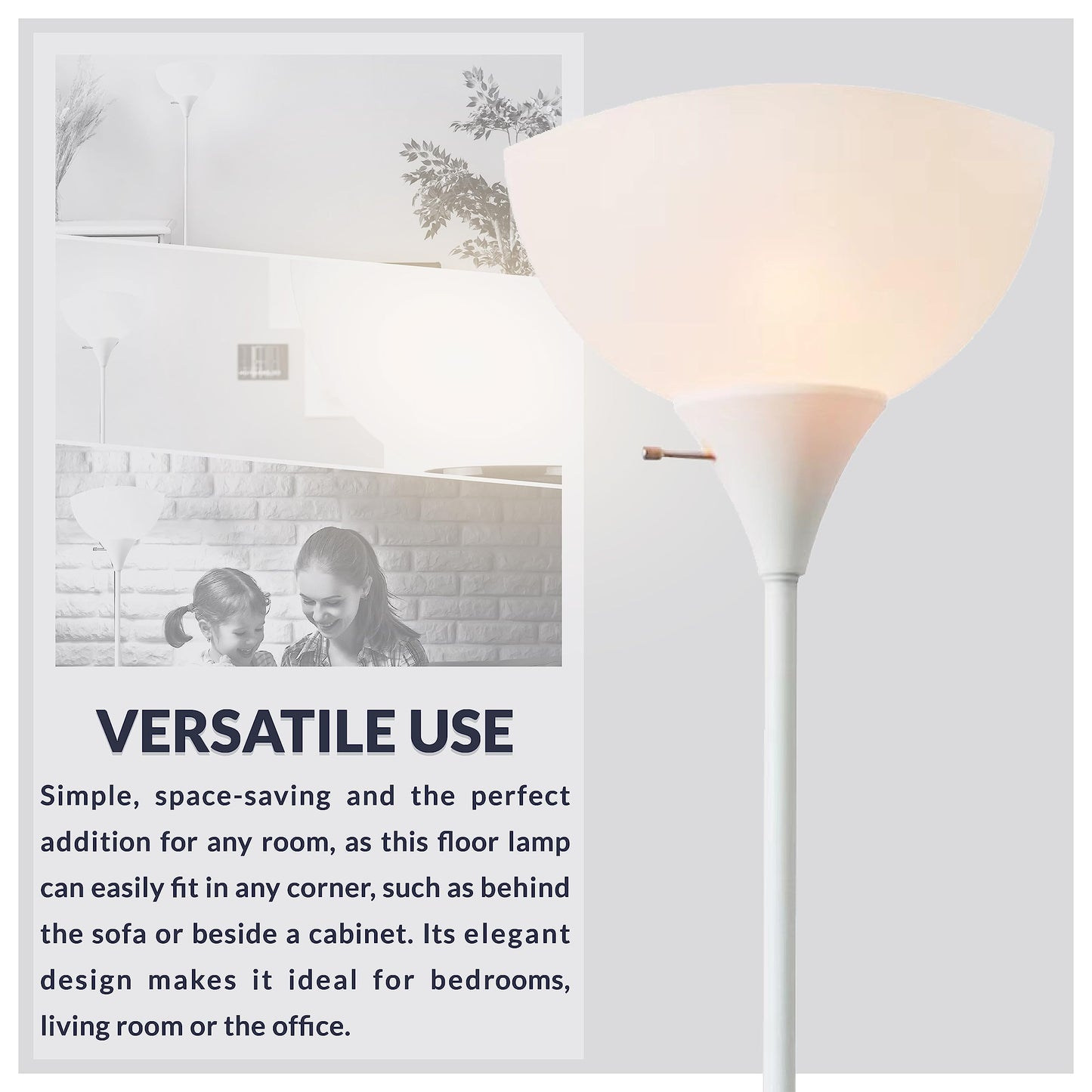 Newhouse Lighting Joey 71-Inch White Torchiere Floor Lamp - Durable Plastic For Home & Office, Model Nhfl-Jo-Wh