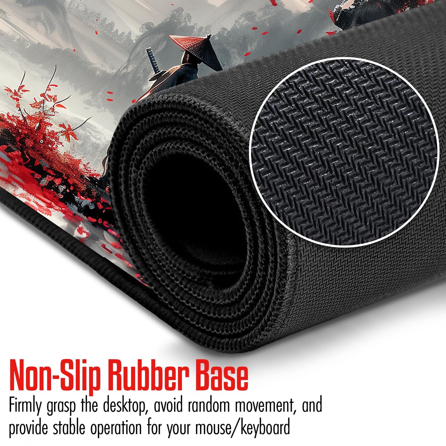 VNDL Large Japanese Gaming Mouse Pad, White and Red, Premium Non-Slip Anime Desk Pad for Office, Extended XL XXL Mouse Mat and Laptop Pad, Waterproof and Stiched Edges 31.5 x 15.7 in (sam1)