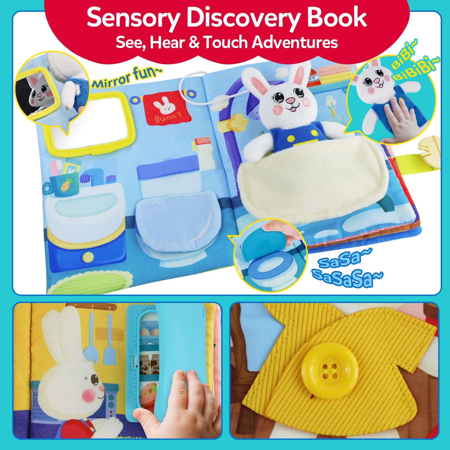 CuteZone Montessori Busy Book for Toddlers 1-3,Busy Board with 12 Sensory Activities & Fine Motor Skills,Travel Toys for Airplane Car,Educational Learning Gift for 1 2 3 Year Old Boys Girls
