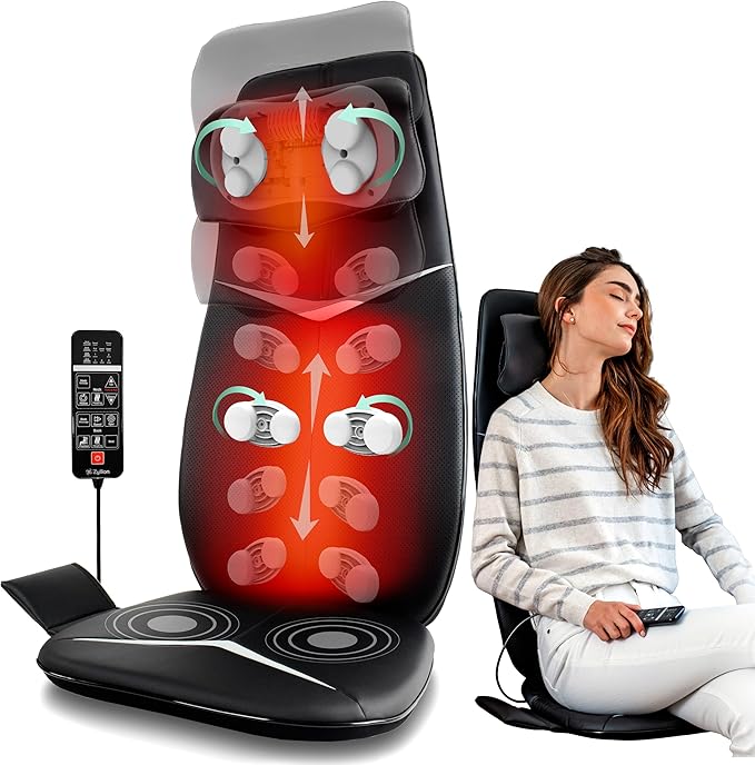 Zyllion Shiatsu Neck and Back Massager with Heat for Chair - 3D Electric Full Body Kneading Deep Tissue Massage Pad with S...