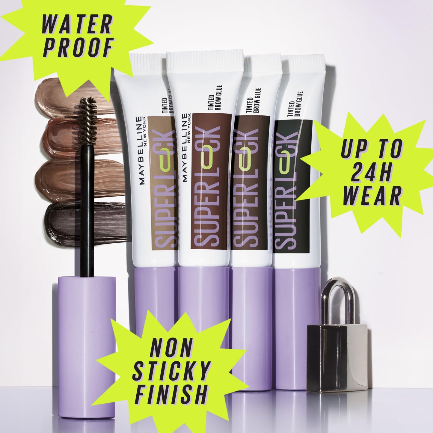 Maybelline Super Lock Brow Glue Eyebrow Gel, Lightweight and Waterproof Tinted Brow Gel For Up To 24HR Hold, Black, 1 Count