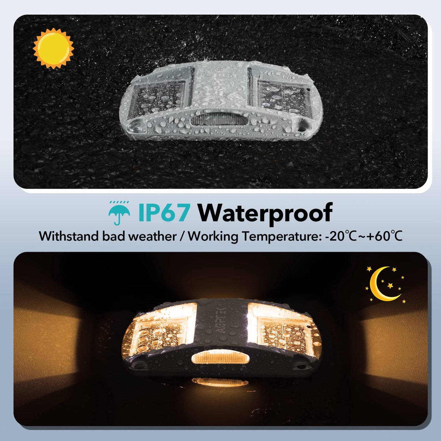 AGPTEK Solar Driveway Lights, LED Waterproof Marker Lights, 1 Pack, Aluminum, Warm White, Model APOLD2