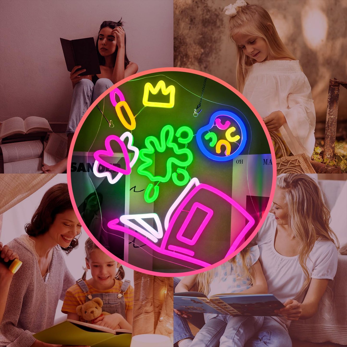Magical Book Neon Sign  The Wonderful World Of Books Design  Usb Powered Dimmable  5V/2A  For Kids  Gift  Office  Bedroom  Reading Room  Kids Room  Classroom  Book Lover