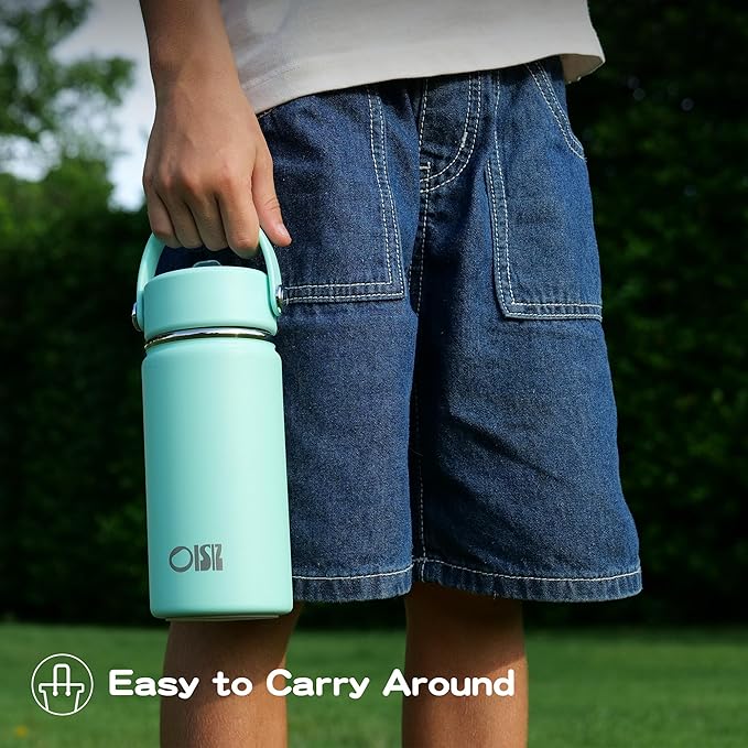 OISIZ Kids Water Bottle with Straw Lid 10oz, Vacuum Insulated 316 Stainless Steel Water Bottles for Kids for School, Leakproof Water Bottle, BPA Free and Keep Cold for 24 Hours