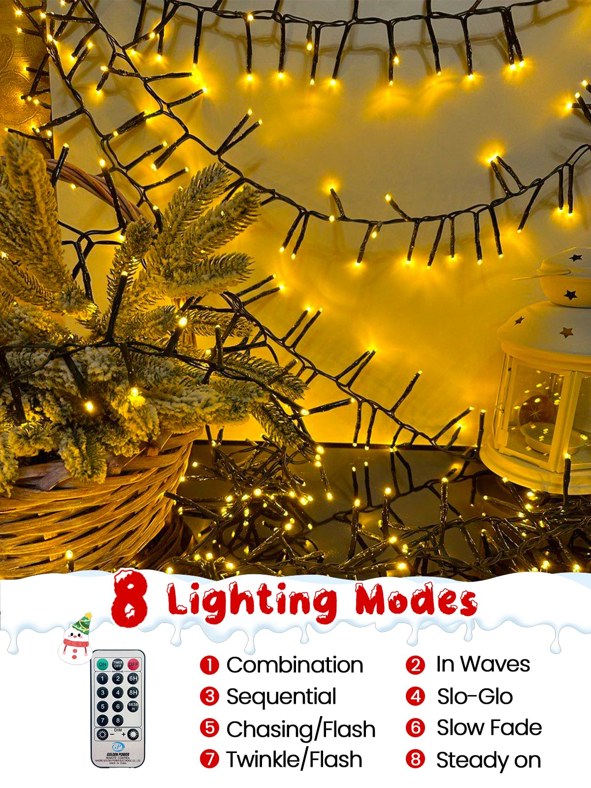 25Ft 500 Led Christmas Cluster Lights  Fire er String Lights With Remote & 8 Modes & Timer  Waterproof Fairy Twinkle Light Plug In For Indoor Outdoor Party Garden Xmas Tree Decoration  Warm White