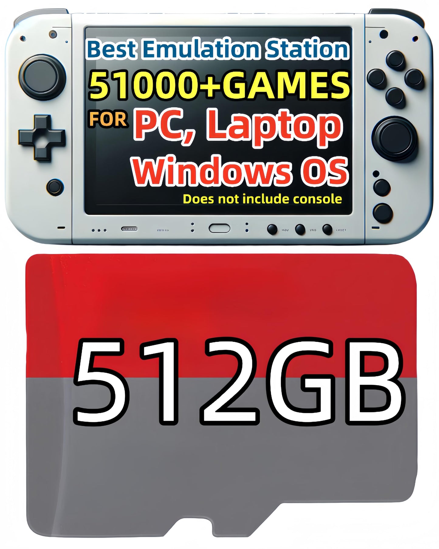 POWERNEWS 512GB RetroBat Game Card System for Handheld Game Console Windows OS, Game Card Retro Game Batocera System Emulator for PC Laptop, Retro Game Card for Windows, MSI Claw, Legion Go, ROG Ally